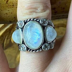 Natural Rainbow Moonstone Sterling Silver Cocktail Ring Size 6